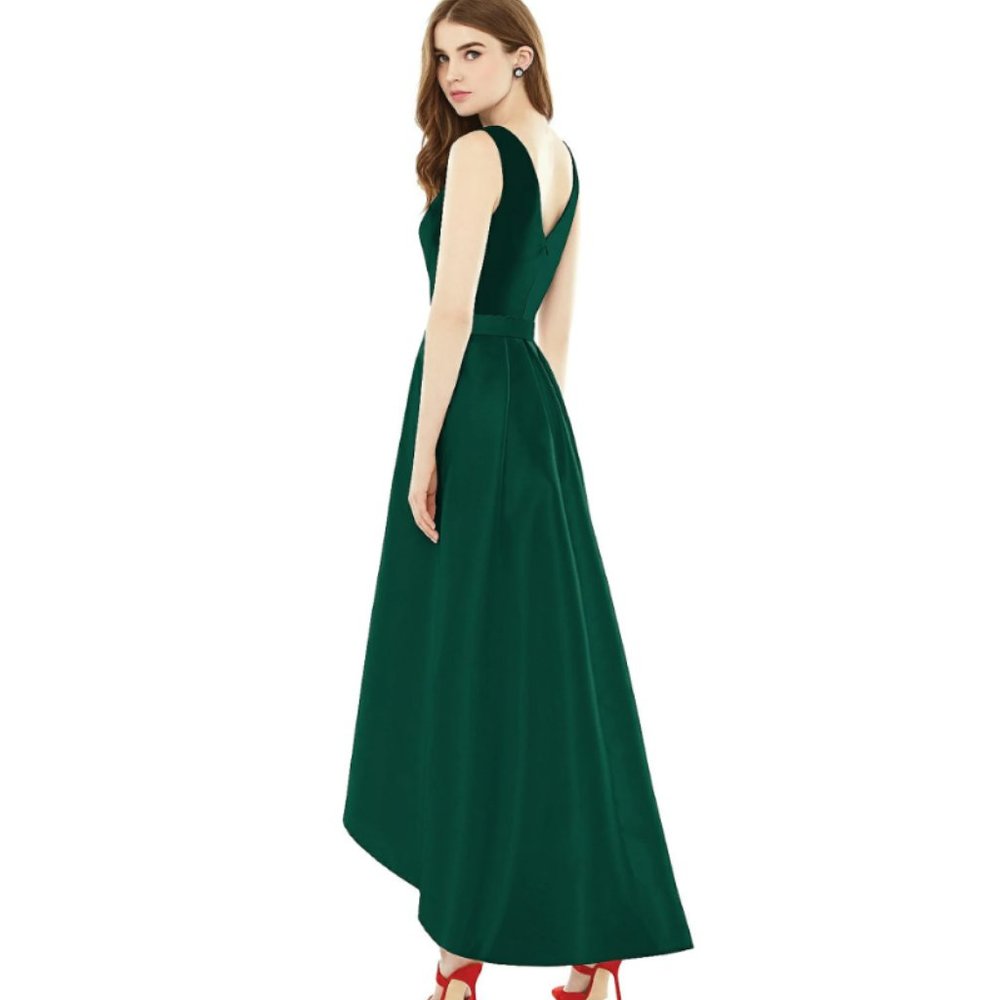 Alfred Sung Sleeveless High Low Dress with Pockets - Hunter Green - 6 - NWT - Picture 2 of 2